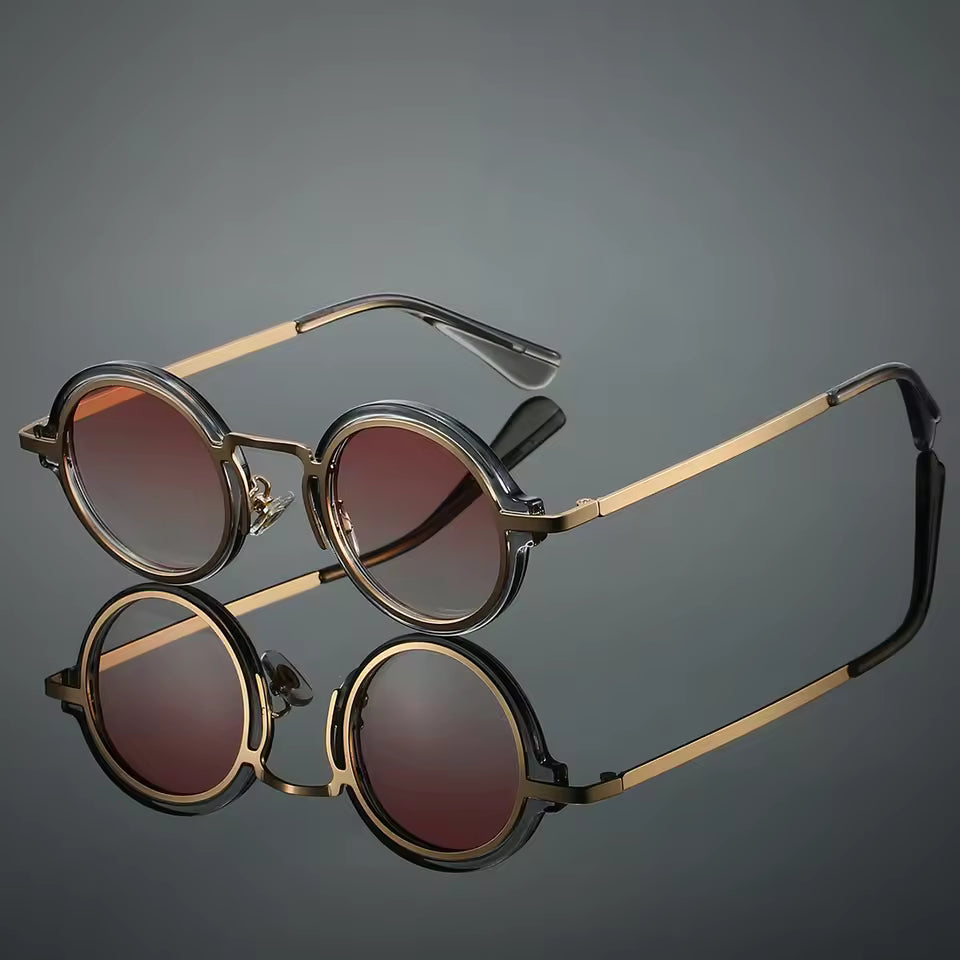 KAMMPT Vintage Round Sunglasses Men New Fashion Punk Gradient Decor Shades Women Trendy Luxury Brand Design Outdoor Sun Glasses